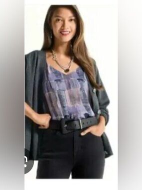 CAbi, Purple, abstract, Patterned, Sleeveless Blouse, size small